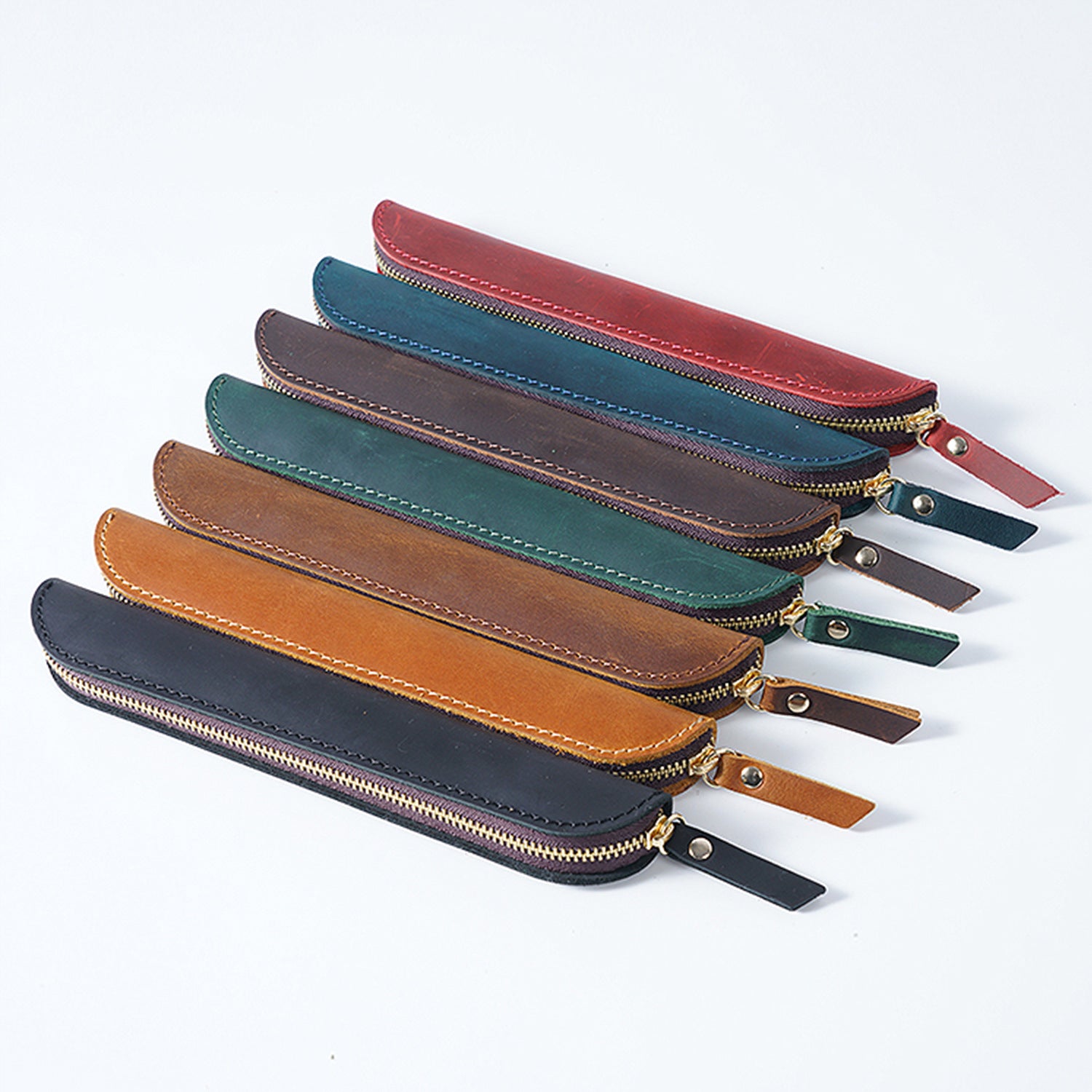 Wholesale Retro Simple Leather Cowhide Zipper Mini Pencil Case